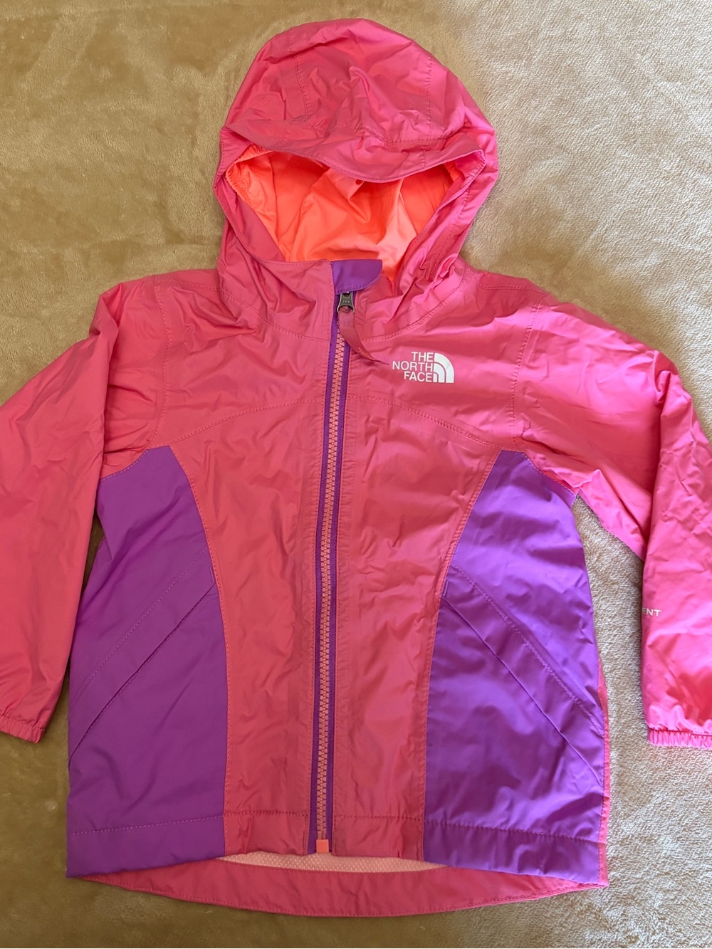 The North Face Pink and Purple Hooded Kids' Rain Jacket